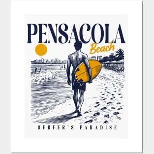 Vintage Surfing Pensacola Beach, Florida // Retro Surfer Sketch // Surfer's Paradise Posters and Art